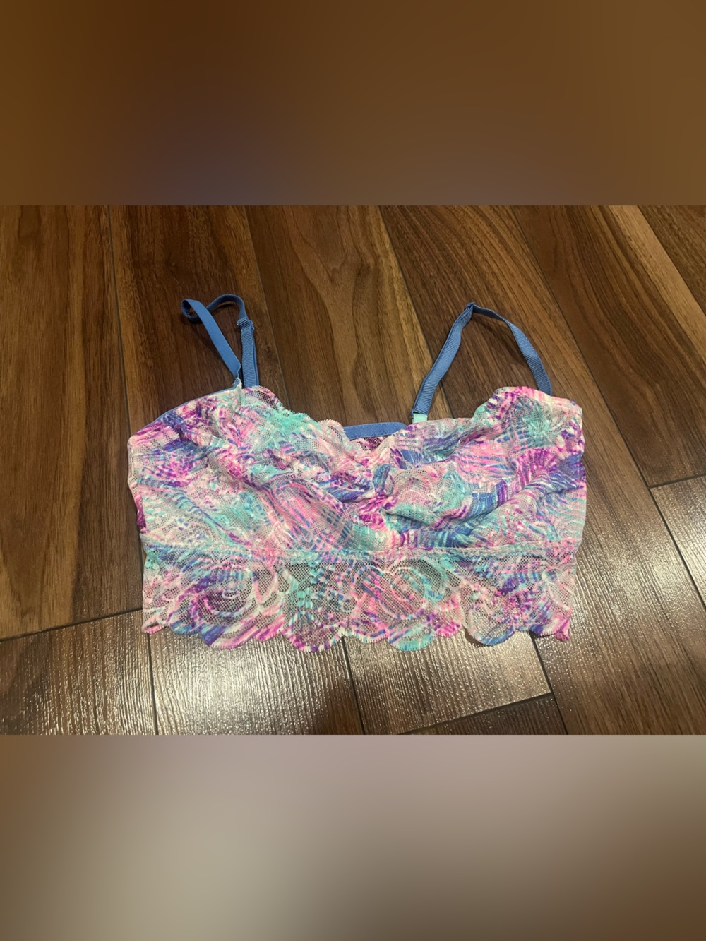 Victoria Secret PINK Pastel Tie-Dye Lace Bralette Top - Blue Strap
